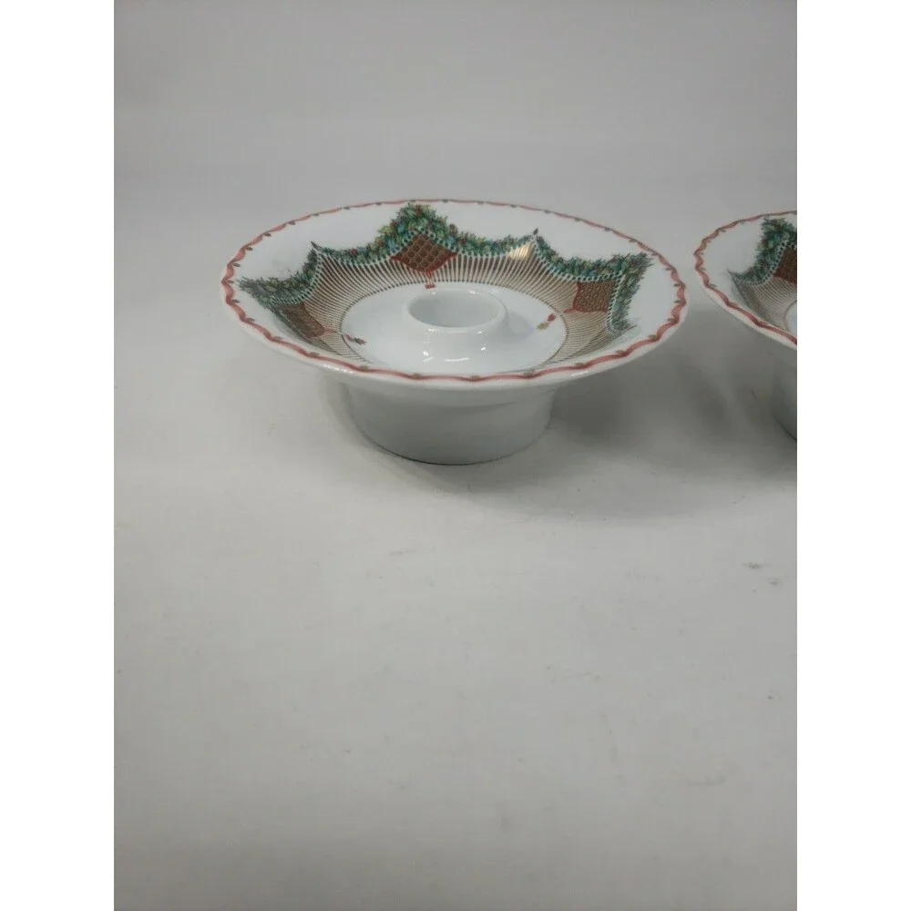 Royal Copenhagen Vintage Christmas Joy Candle Holders 501 Holly & Gold Design